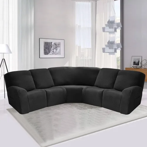 Vista 18 de ele ELEOPTION Funda reclinable seccional, fundas elásticas de terciopelo para sofá reclinable de 5 asientos, 7 piezas en forma de L, protector