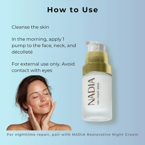 Vista 5 de NADIA NAD+ Power Serum para rostro, cuello y escote, suero hidratante para la piel, antienvejecimiento, 0.5 fl oz / 0.5 fl oz