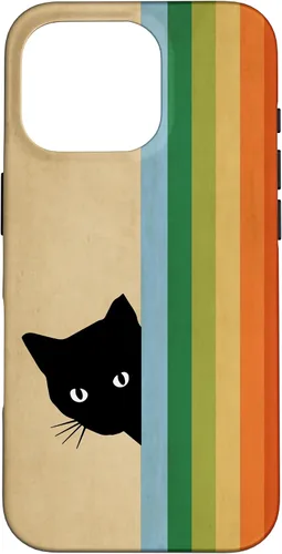 Vista 20 de Black Kitty Cat - Retro Vintage Rainbow Phone Case for iPhone 17