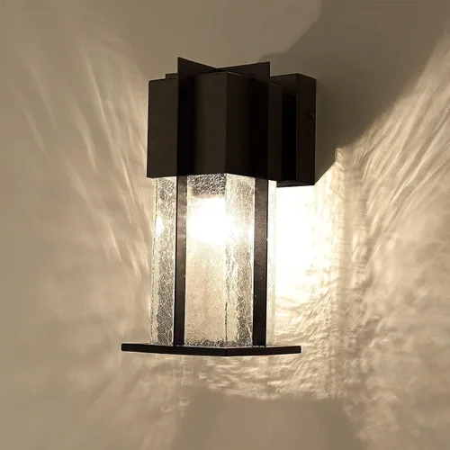Vista 4 de Lámparas de pared para exteriores con pantalla de vidrio agrietada, moderna lámpara de pared exterior IP65 impermeable, soporte de pared frontal