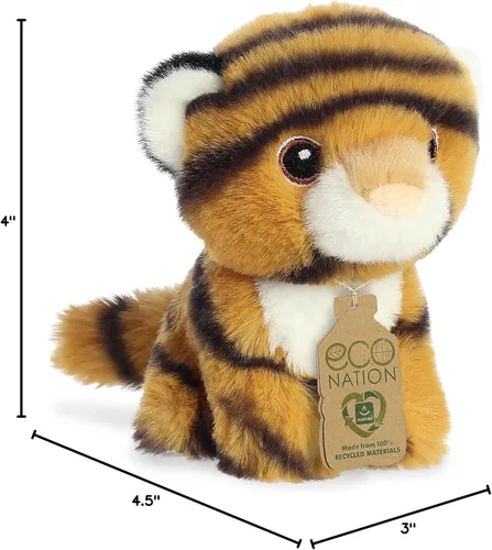Vista 5 de Aurora Animal de peluche Eco Nation Mini Tiger hecho de forma responsable, ideal para aventuras de juego, perfecto para cumpleaños o simplemente