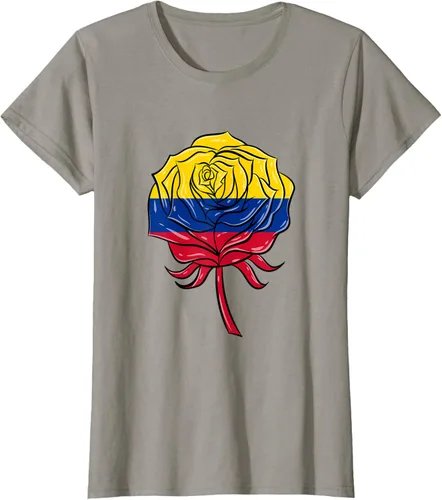 Vista 22 de Camiseta colombiana para mujer con diseño de rosa, Negro