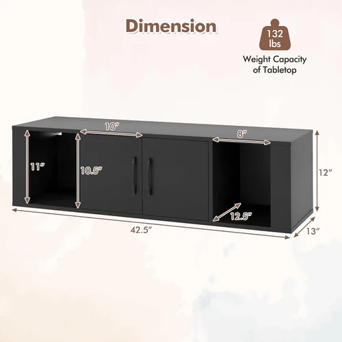 Vista 3 de Giantex - Gabinete de almacenamiento montado en la pared de 2 cubos, estante flotante para medios y escritorio con 2 puertas y 2 estantes abiertos