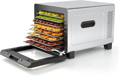 Vista 8 de Máquina deshidratadora de alimentos, secadora de acero inoxidable de 720 W con 8 bandejas con puerta de ventana transparente, control digital