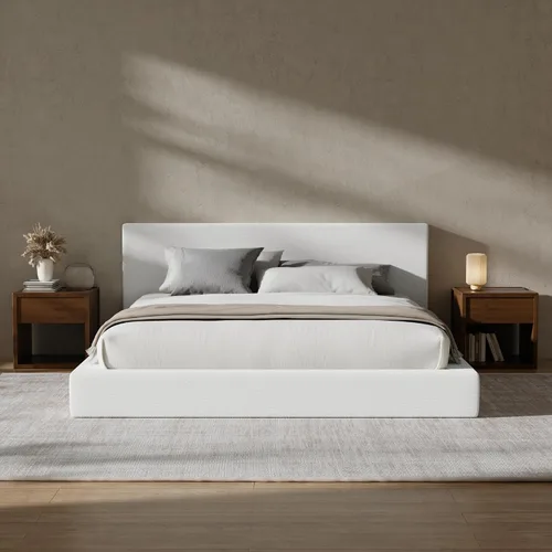 Vista 14 de RECCI Cloud - Base de cama Queen tapizada con cabecero, plataforma acolchada de espuma de 5 pulgadas, sin somier, fácil montaje (crema)