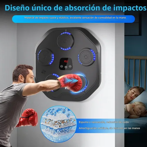 Vista 2 de Máquina de Boxeo con Música con Guantes de Boxeo Bluetooth Montada en Pared, Máquina de Boxeo para Entrenamiento y Ejercicio de Punching Adecuada
