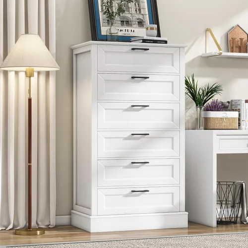 Vista 11 de ZLWJGY Cómoda blanca para dormitorio, cómoda de madera con 5 cajones, cómoda para dormitorio, sala de estar, entrada, pasillo, asas negras