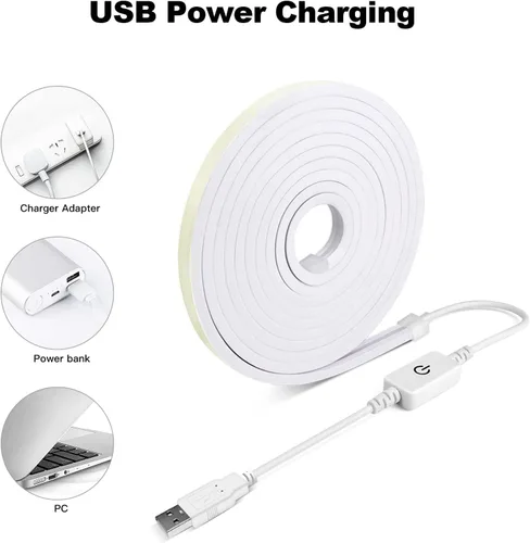 Vista 3 de Tira de luces LED de neón 5V USB, luces de cuerda regulables blancas, tira de luz LED COB de neón de 6.56 pies, señal de neón impermeable flexible