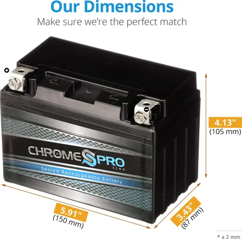 Vista 2 de Chrome S Pro YTX12A-BS Reemplazo de batería de 12V 10Ah sin mantenimiento para ATV, motocicleta, motos acuáticas, scooter, UTV y más, terminal