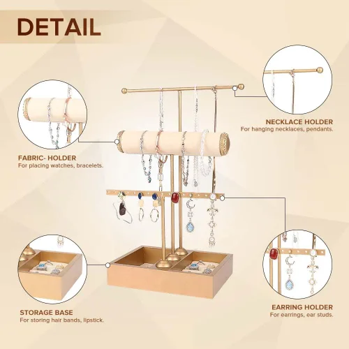 Vista 3 de MingsunTan Soporte organizador de joyas, organizador de joyas de 3 niveles, estante de exhibición de joyas, torre de joyería para aretes, pulseras