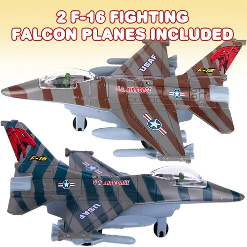 Vista 3 de ArtCreativity F-16 Fighter Jet Toy Set para niños – Paquete de 2 aviones de metal fundido a troquel F16 Fighting Falcon, jets militares de tracción