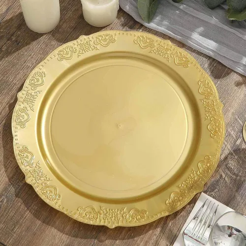 Vista 19 de Efavormart - Paquete de 10 platos desechables de 7 pulgadas transparentes con borde vintage burdeos, elegantes platos de postre de plástico