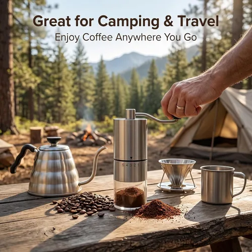 Vista 9 de Topadorn - Molinillo de café manual con manivela, molinillo de café portátil para viajes, campamento y hogar, ajustes de molienda ajustables