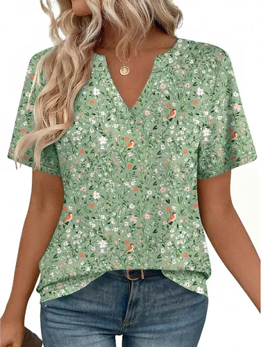 Vista 31 de Zeagoo Camisetas de manga corta con cuello en V para mujer, bonitas, elegantes, casuales, para negocios, trabajo, blusa