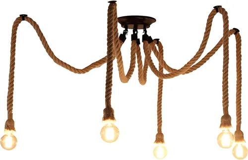 Vista 11 de 1 cabeza 1.5M cuerda de cáñamo vintage luz E26/E27 base, lámpara de techo colgante, estilo retro para comedor, restaurante, bar iluminación
