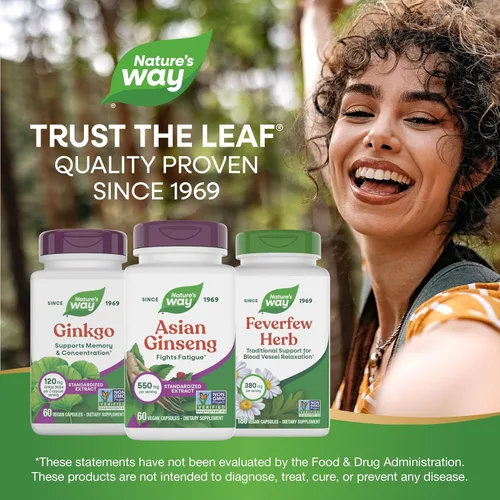 Vista 7 de Nature's Way, Ginseng asiático herbario premium, combate la fatiga*, 60 cápsulas