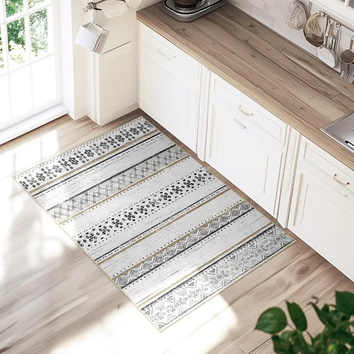 Vista 6 de BESTSWEETIE Alfombras de área de 2 x 3 pies para sala de estar, lavables, marroquíes, rústicas, geométricas neutrales, de pelo bajo