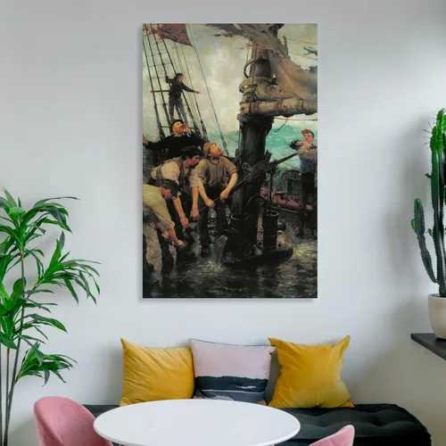 Vista 6 de All Hands to The Pumps by Henry Scott Tuke Canvas Wall Art Poster Decorative Bedroom Modern Home Print Picture Artworks Posters 12x18inch(30x45cm)