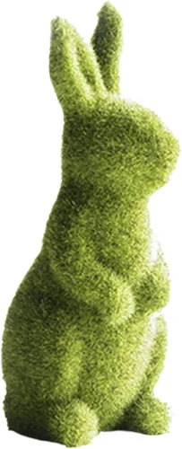 Vista 3 de Decoraciones decorativas para regalos de conejo de Pascua, escultura flocada verde musgo, patio de jardín, reuniones familiares, decoraciones