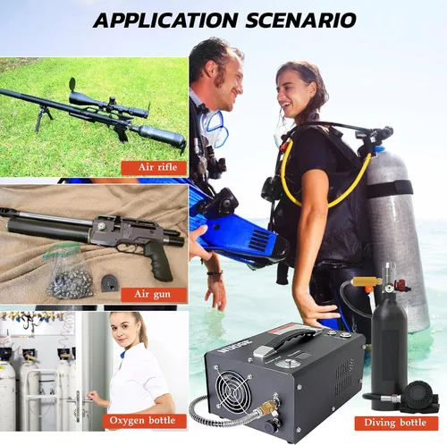 Vista 7 de Pcp Compresor de aire, 4500Psi 30Mpa Auto-Stop Powered by Car 12V DC o Home 110V AC W/Convertidor Paintball/Buceo Tanque Compresor Bomba
