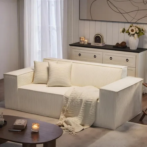 Vista 6 de SUYOLS Sofá nube de pana con almohada, espuma viscoelástica de alta calidad, no requiere montaje, sofá de asiento profundo en caja, silla que ahorra