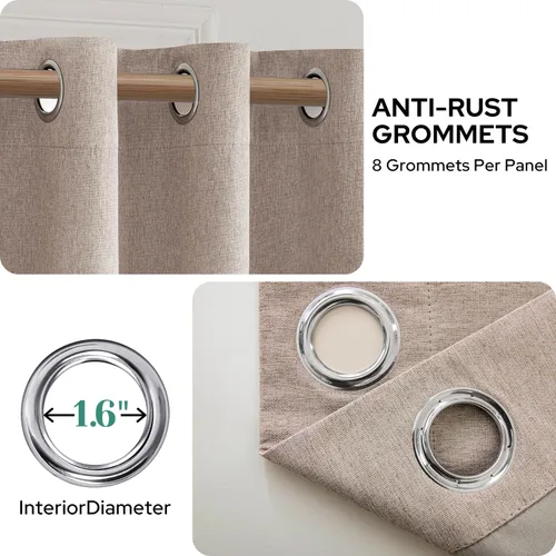 Vista 7 de HOMEIDEAS Cortinas 100% opacas beige de 63 pulgadas de largo, mezcla de lino con textura de oscurecimiento, cortinas con aislamiento térmico
