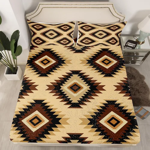 Vista 22 de Juego de sábanas bajeras de diseño nativo americano del suroeste para niños, niñas y adolescentes, juego de ropa de cama tribal para niños, niñas