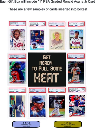 Vista 4 de Slabs of Heat Caja de regalo misteriosa para coleccionistas de béisbol: Edición Ronald Acuña Jr, una tarjeta de béisbol con calificación PSA y un