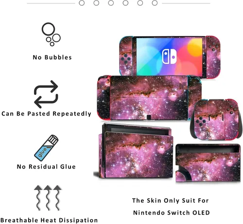 Vista 3 de ROIPIN - Skin negro para Nintendo Switch, adhesivo de película protectora para controladores de consola OLED de Nintendo Switch, calcomanía