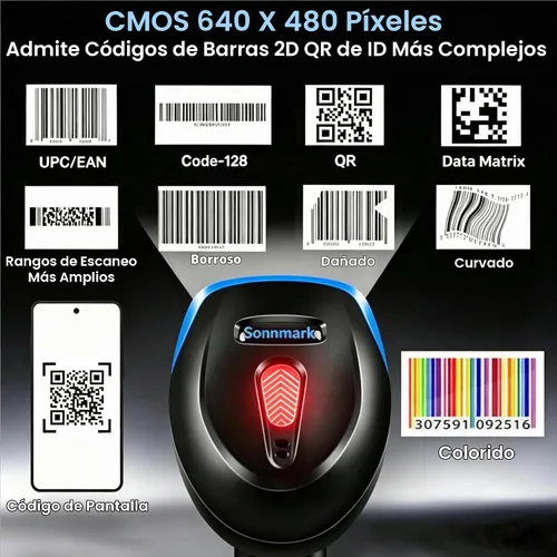Vista 3 de Escáner de código de barras CCD inalámbrico Bluetooth 2D 1D, lector de código de barras de código QR portátil para almacén de supermercado POS