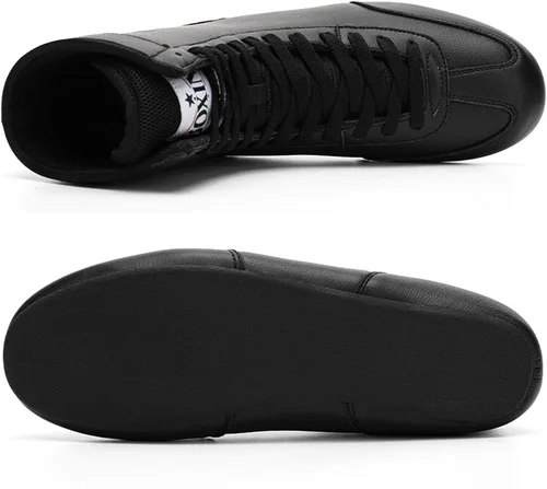 Vista 3 de TECDOTO Botas de boxeo para hombre, zapatos de lucha libre, transpirables, fitness, sentadillas, gimnasio, tenis ligeros, color negro 11