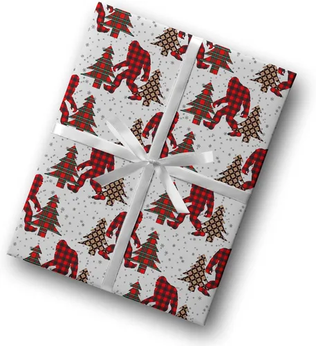 Vista 5 de Papel de regalo de lujo de Navidad con diseño de pie grande, papel de regalo grueso para árbol de Navidad, decoración de Navidad Sasquatch