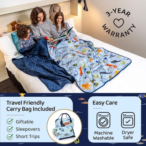 Vista 6 de Aricove Manta con peso para niños, 5 libras, 36 x 48 pulgadas, tamaño pequeño, algodón suave, lavable a máquina, animales azules y oceánicos