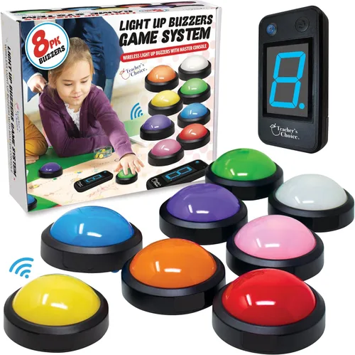 Vista 10 de Teacher's Choice Sistema de Botón de Buzzer de Juego para 4 Jugadores con Luz Inalámbrica Muestra al Jugador Ganador Sonidos Fuertes y Únicos
