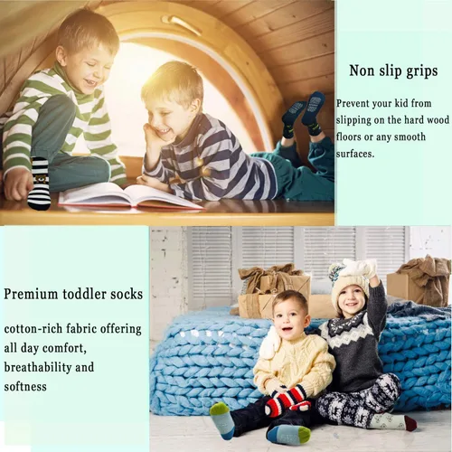 Vista 5 de Calcetines antideslizantes para niños pequeños con agarre 12 pares de calcetines antideslizantes para niños y niñas para niños de 1 a 7 años