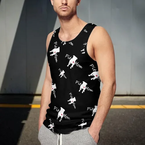 Vista 4 de Pitbull Mom Men's Tank Top Full Print Vest Casual Sleeveless Tees Workout Gym T-Shirts