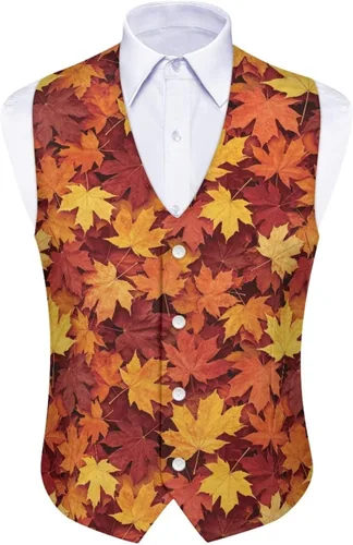 Vista 5 de TODIYADDU Chaleco de cuello en V para hombre, chaquetas de traje sin mangas Maple Leaf