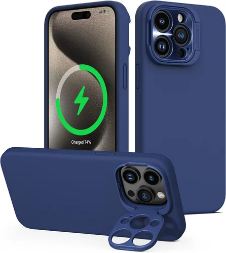 Vista 8 de Nillkin Funda magnética para iPhone 15 Pro Max, silicona líquida compatible con MagSafe, soporte de anillo de cámara integrado, funda magnética