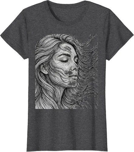 Vista 17 de Wild Hair in the Breeze Illustration T-Shirt Pink