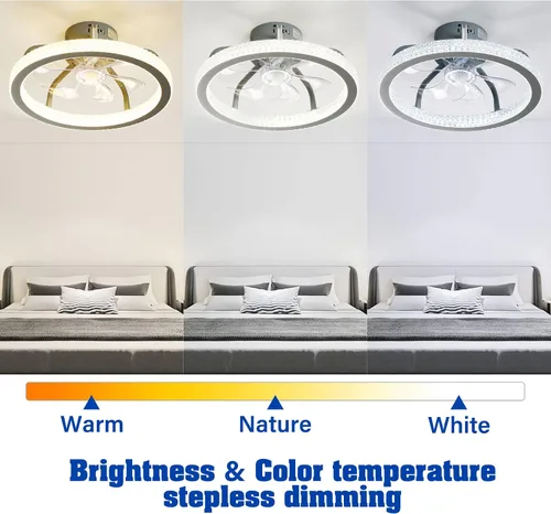 Vista 2 de Ventilador de techo de perfil bajo con luz, ventilador de techo LED de 18 pulgadas, control remoto, regulable, 3 modos de iluminación y velocidad