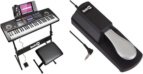Vista 8 de RockJam Piano de teclado de 61 teclas con kit de pantalla LCD, soporte, banco, auriculares y teclado compacto de 61 teclas con soporte