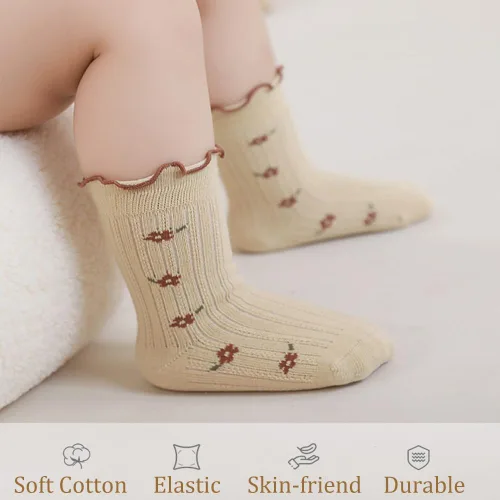 Vista 4 de WATOCHE Calcetines para bebés y niñas pequeñas con volantes, calcetines de vestir con volantes, calcetines antideslizantes para bebés, calcetines