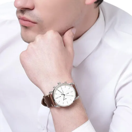 Vista 8 de Fossil Commuter - Reloj de cuarzo para hombre de acero inoxidable y piel, estilo casual