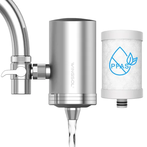 Vista 12 de WINGSOL Filtro de agua de acero inoxidable para grifo de fregadero, NSF/ANSI 42 y 53, purificador de grifo giratorio de 360°, reduce los metales