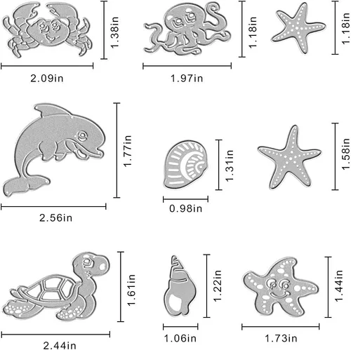 Vista 2 de Hying Troqueles de metal de animales marinos, delfín y estrellas de mar para hacer tarjetas, tortuga de concha, pulpo, troqueles de animales