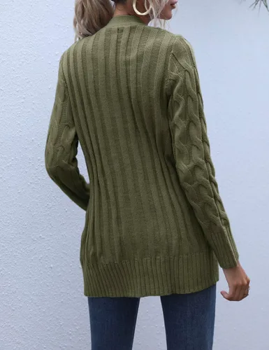 Vista 4 de MEROKEETY - Suéter de punto trenzado y manga larga para mujer, estilo cárdigan abierto al frente, con botones, para otoño, ropa de exterior holgada