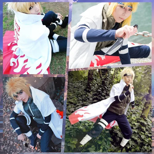 Vista 3 de Im.Create Disfraz de anime, cuarto Hokage, capa de Minato Namikaze, disfraz de cosplay de Halloween (4 hokage blanco, M)