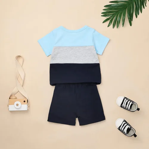 Vista 41 de Ropa para bebé niño pequeño, trajes de verano de manga corta, camiseta de retazos y pantalón con bolsillo, conjunto de 2 piezas, 12 meses a 4 años