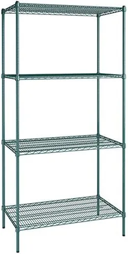 Vista 85 de Kit de 4 estantes de epoxi verde NSF de 21 x 72 pulgadas con postes de 86 pulgadas, estantería de almacenamiento resistente, kit de estantería