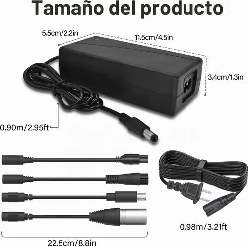 Vista 6 de Cargador Scoter de 42 V 2 A, 5 enchufes para batería de litio de 36 V DC 5.5 x 2.1 con conector de 3 clavijas de 0.315 in/0.472 in conector de 3